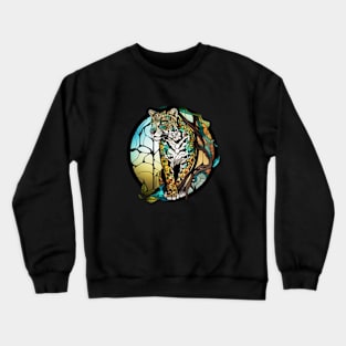 Panther Animal Portrait Stained Glass Wildlife Outdoors Adventure Crewneck Sweatshirt